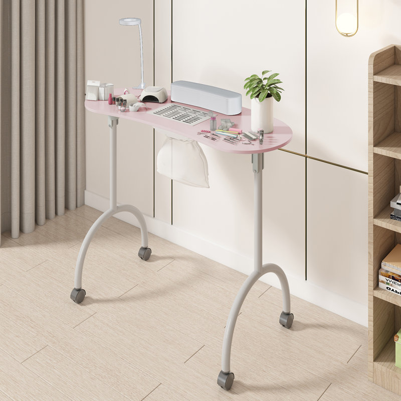 TABU Portable Folding Manicure Nail Table With Dust Collector Fan And LED Lamp Pink Reviews Wayfair
